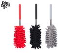 Three Dirt Devil extendable microfiber dusters in red, black, and gray.