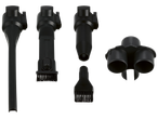 Комплект от пет черни приставки за прахосмукачка, включващ четки и накрайници.