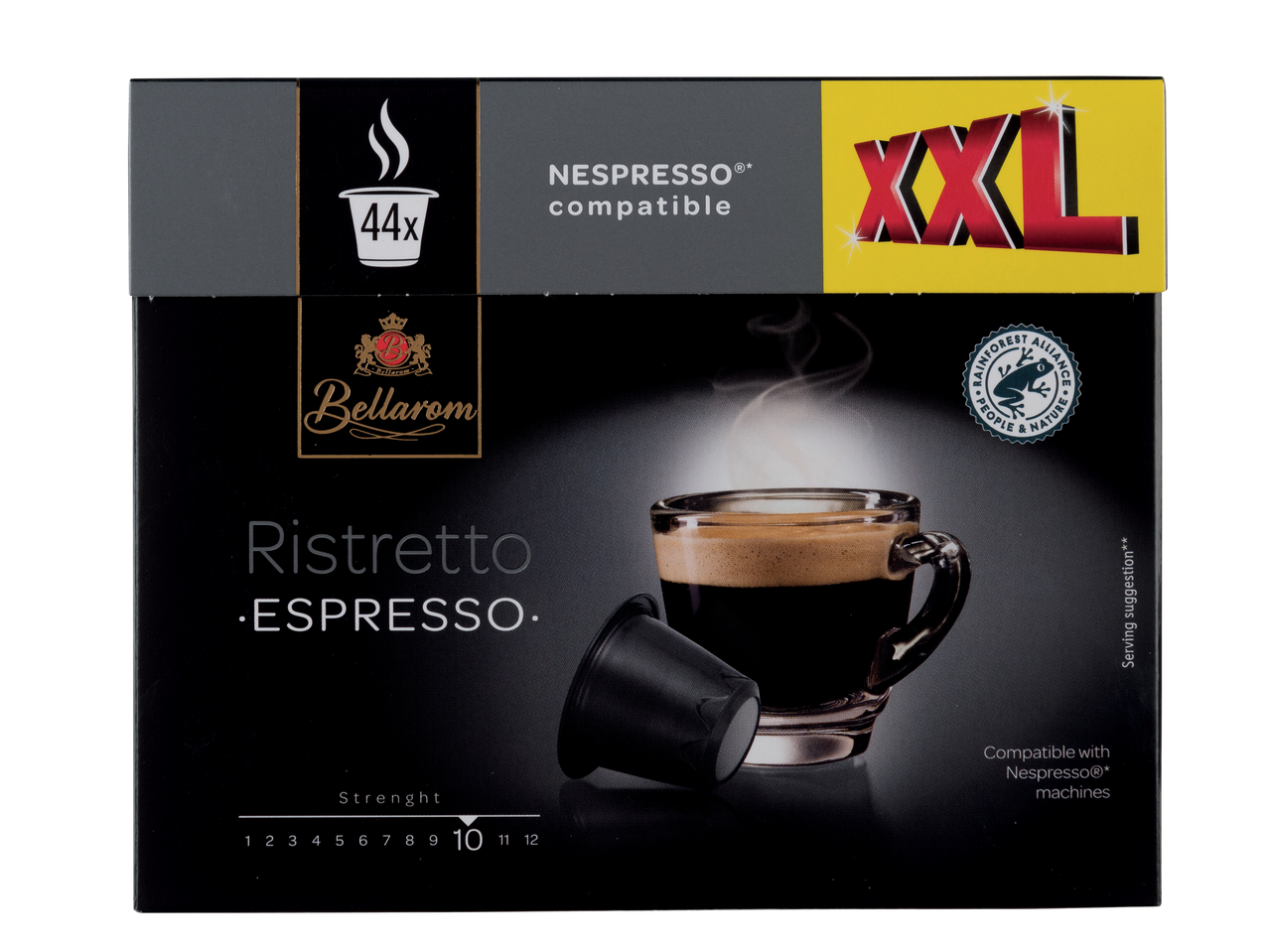 Cápsulas Bellarom Ristretto Espresso, 44 unidades, compatíveis com Nespresso.