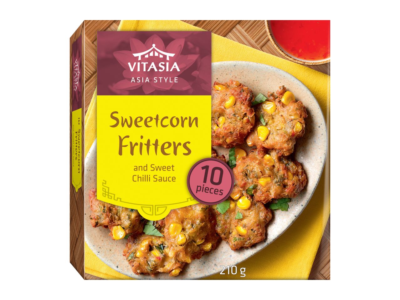 Sweetcorn Fritters with Sweet Chilli Sauce, 10 pieces, 210g