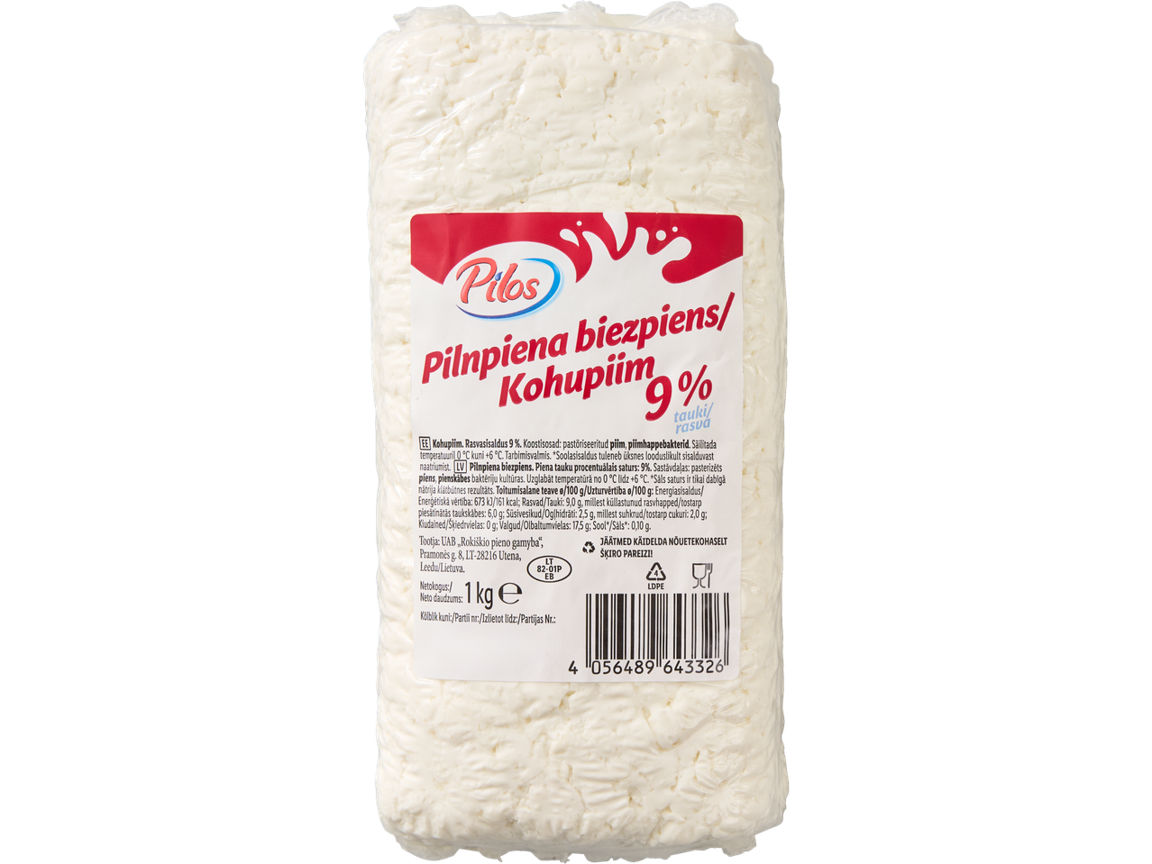 Pilos 9% rasvasusega kohupiim, 1 kg pakend.