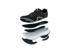 Crivit running shoe, exploded view showing upper, insole, midsole, and outsole layers.