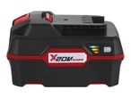 A black and red X 20V TEAM power tool battery with a charge indicator.