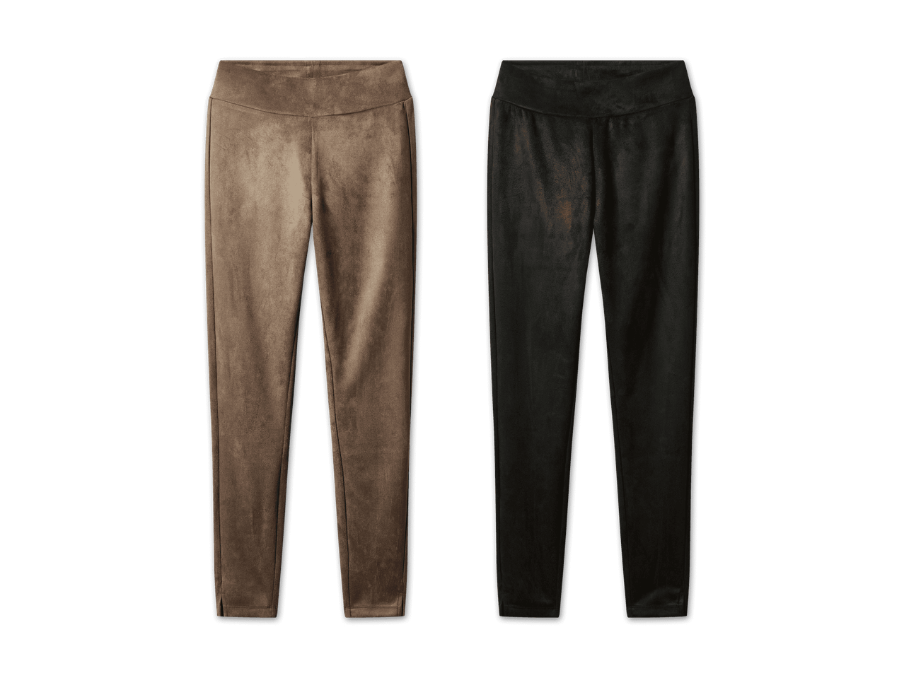 Zwei Leggings aus Wildlederimitat, eine in Beige und eine in Schwarz