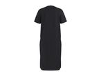 Black short-sleeved midi dress with side slits, back view