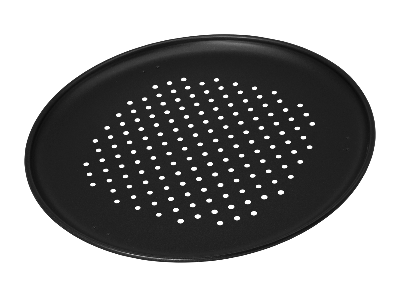 Черна перфорирана тава за пица.