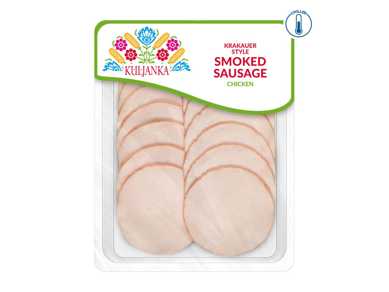 A package of Kirma's pre-sliced sandwich sausage.