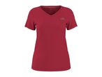 Red short-sleeved V-neck sports t-shirt with a small logo on the chest.