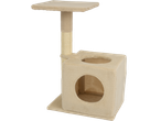 Zoofari Small Cat Tower with a beige plush covering, scratching post, and two hideaway holes.