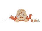 Wooden fox pull-along toy with shape sorter and forest animal blocks