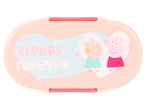 Pink Peppa Pig and Candy Cat lunchbox with 'Friends Forever' text