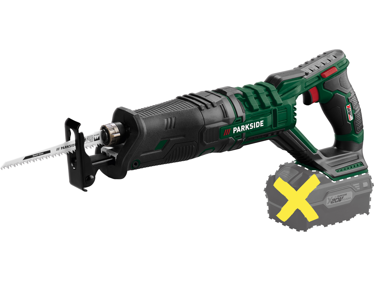 Акумулаторен саблен трион Parkside® 20V с батерия.