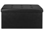 Black faux leather storage ottoman with tufted lid