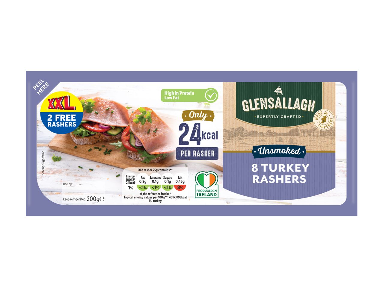Gourmet Gallahgher 24 slices of Turkey Rashers.