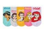 Süßes Disney Prinzessinnen Socken-Set mit Jasmin, Schneewittchen, Belle, Aurora und Arielle.