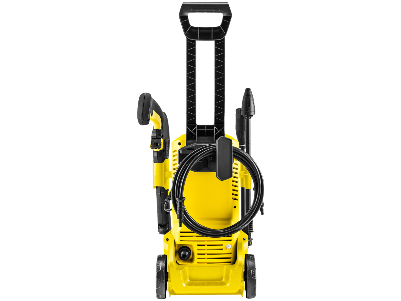 Kollane KÄRCHER KHD3 kõrgsurvepesur vooliku ja tarvikutega.