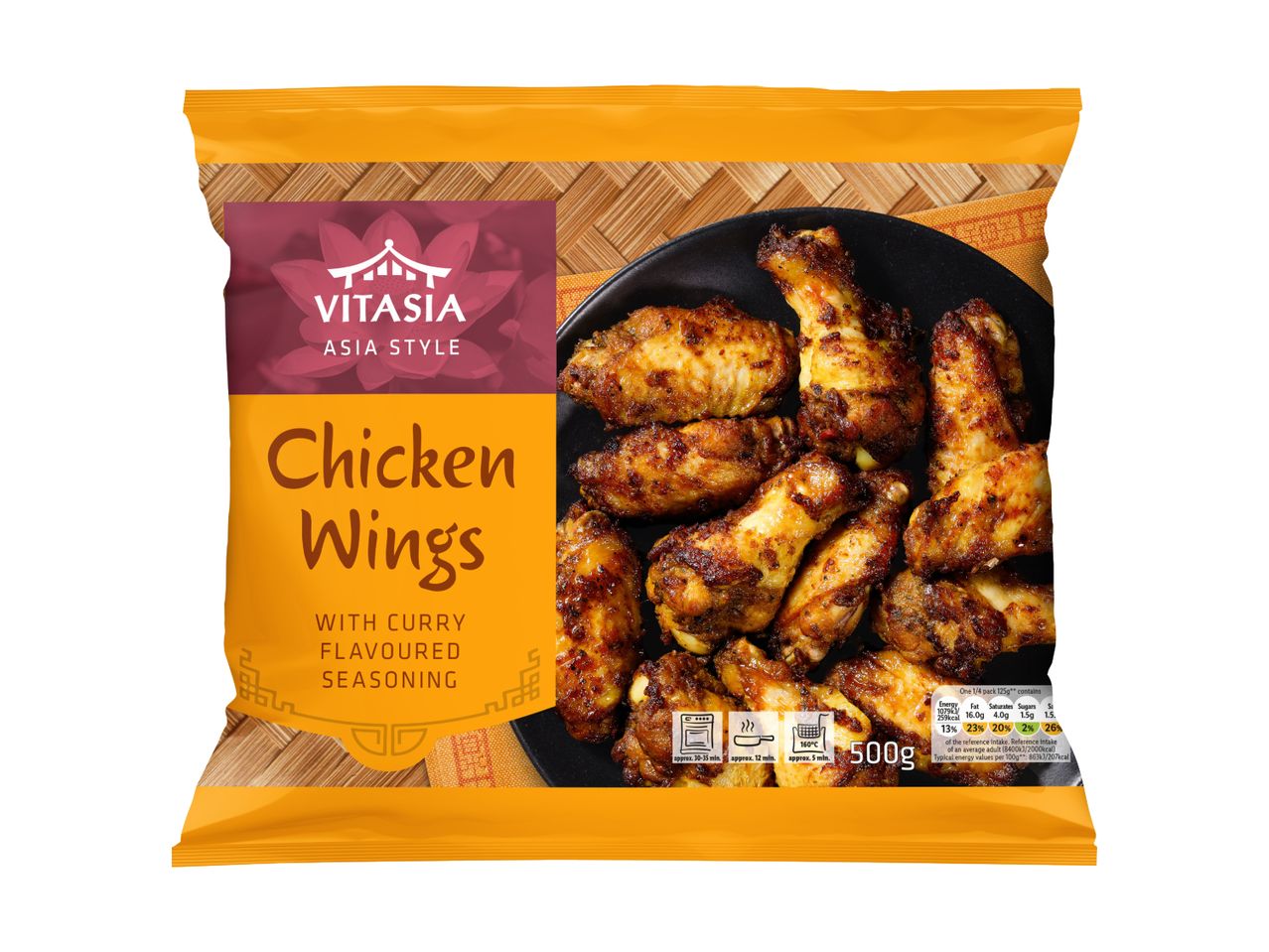 Vitasia Asia Style Chicken Wings: 500g bag of frozen curry-flavored chicken wings.