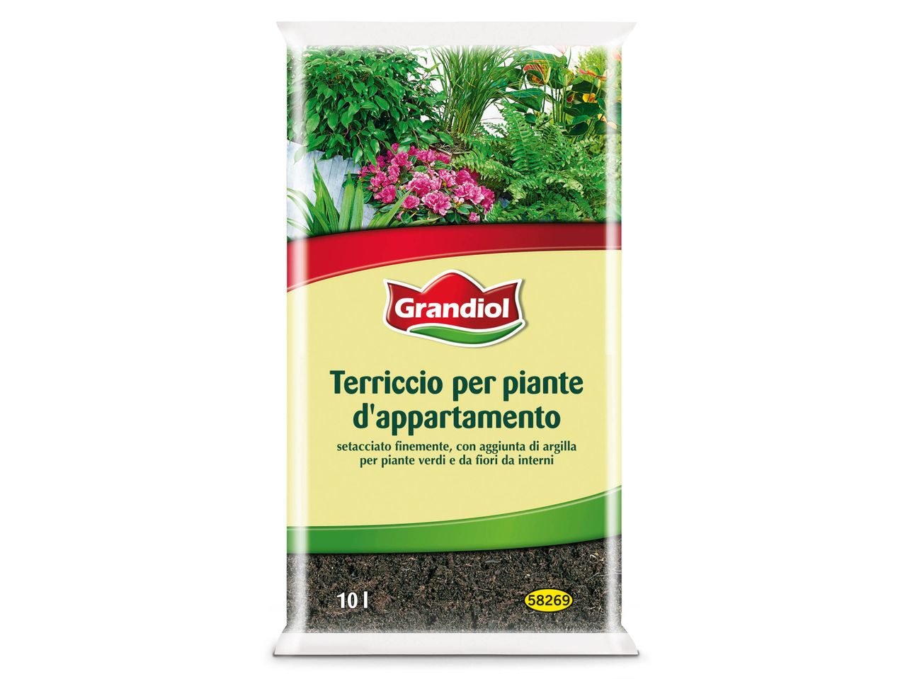 Sacchetto di terriccio Grandiol per piante da appartamento, 10 litri.