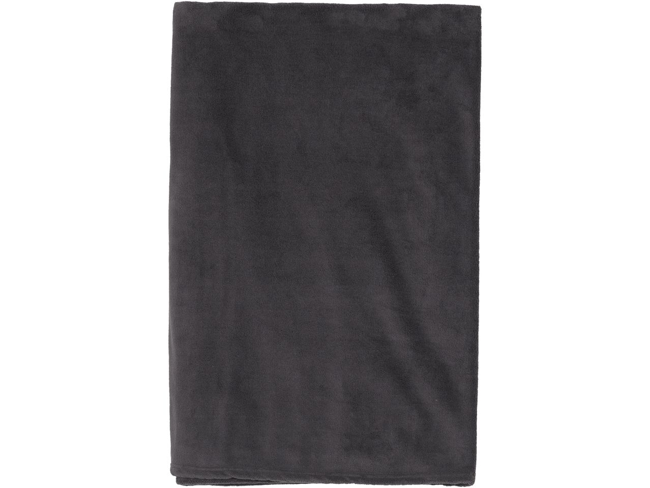 Dark gray fleece blanket, folded neatly
