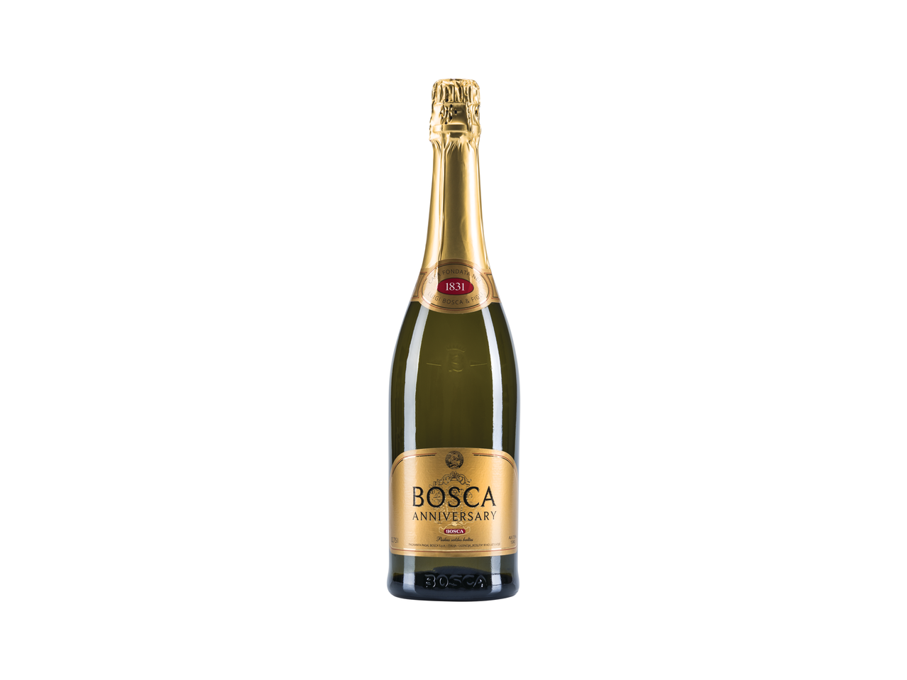 Bosca Anniversary putojančio vyno butelis.