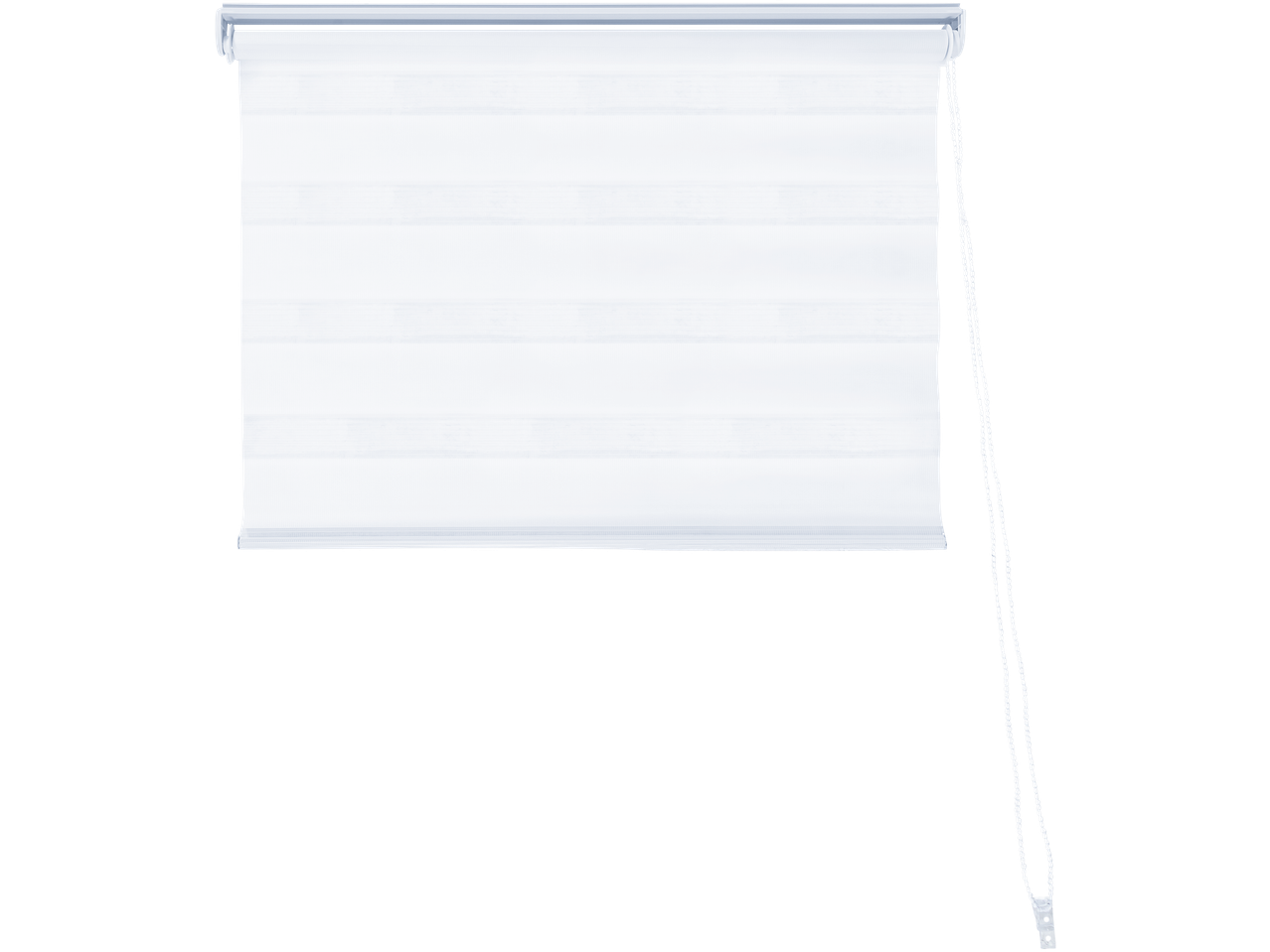 Valge ruloopimenduskardin nööriga mustal taustal.