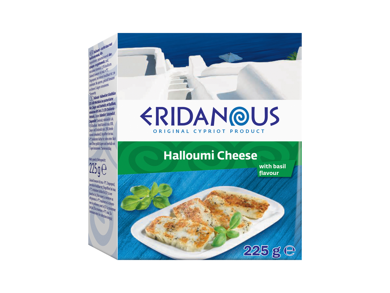Eridanous Halloumi kaas met basilicumsmaak.
