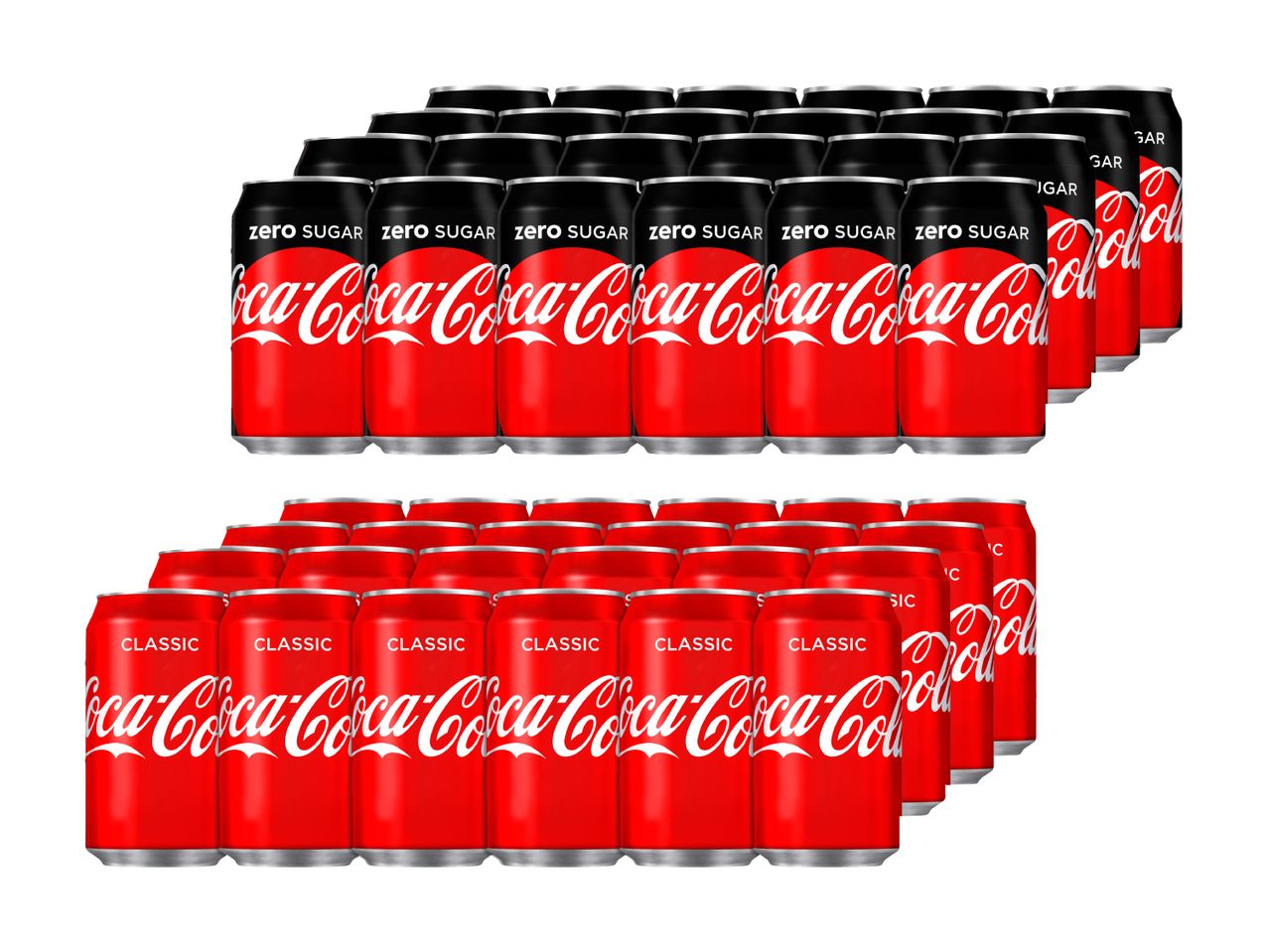 Dosen von Coca-Cola Classic und Coca-Cola Zero Zucker.