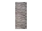 A vertical panel of gray stacked stone veneer on a white background.