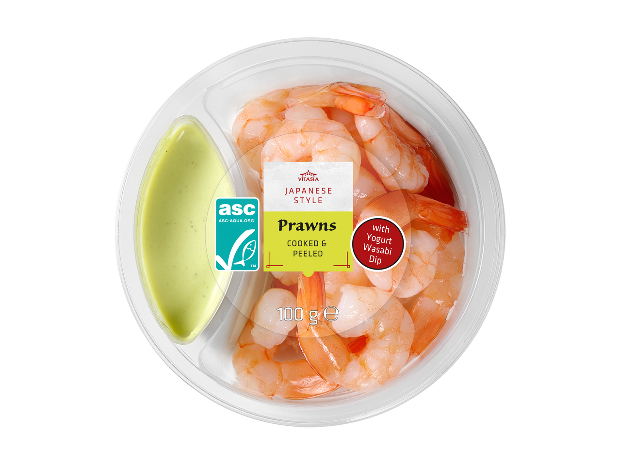 VITASIA JAPANESE STYLE krevetid jogurti-wasabi dipiga, keedetud ja kooritud, 100g.