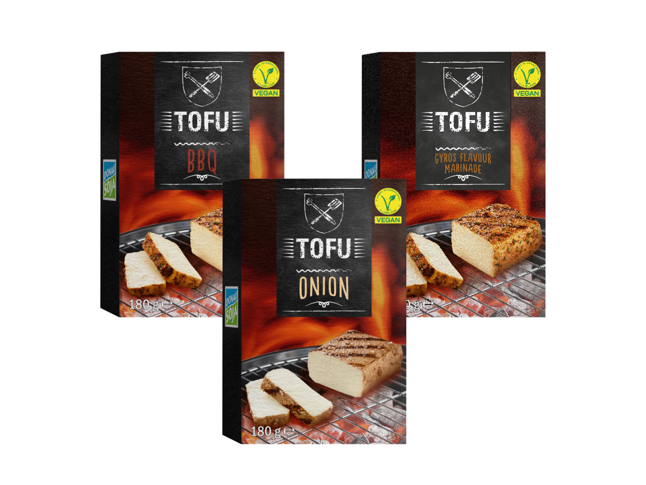 Tre confezioni di tofu grigliato Tofutti.