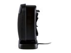 Side view of a black ceramic fan heater with power cord