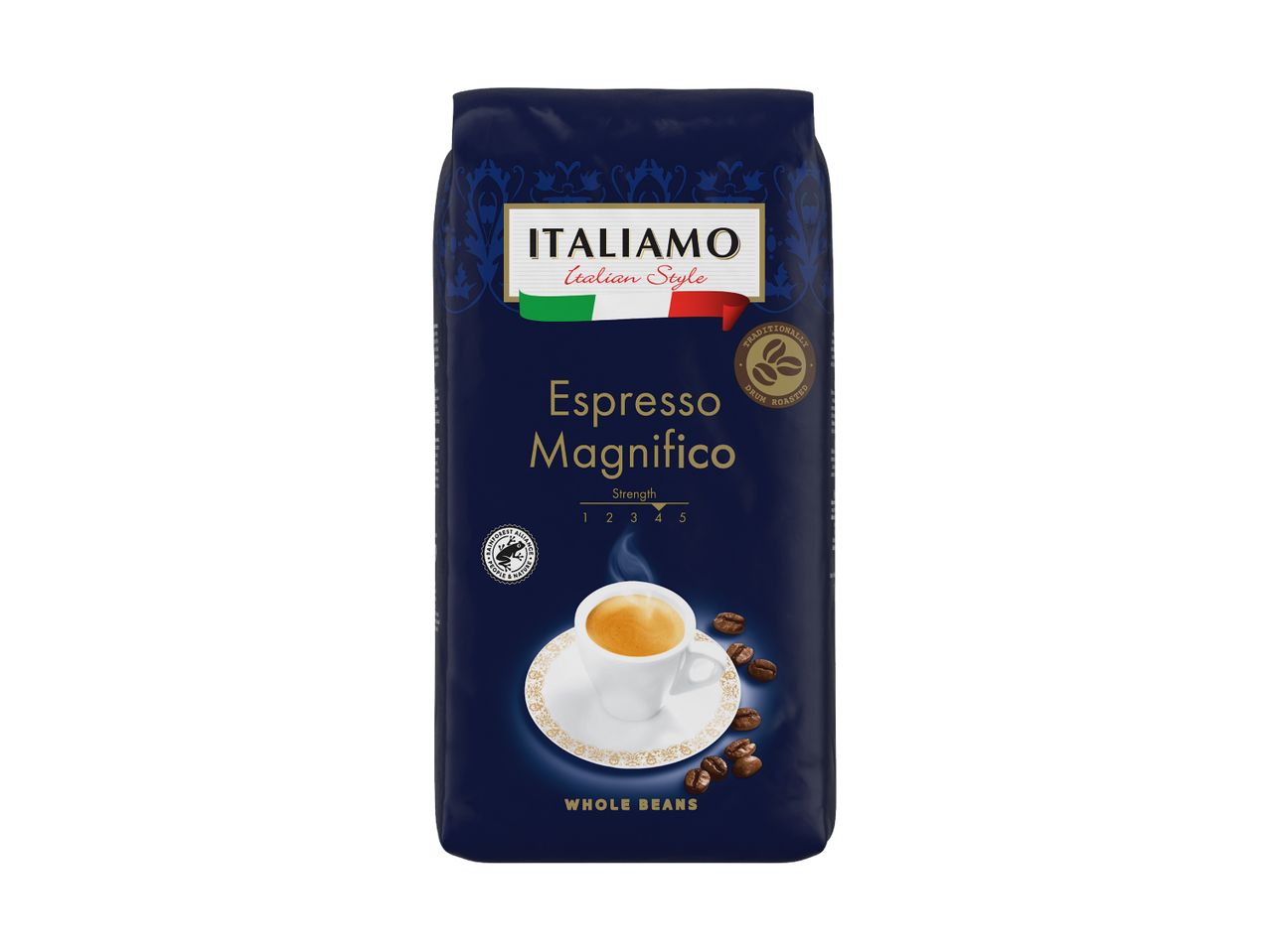 ITALIAMO Espresso Magnifico whole bean coffee, Italian style, traditionally drum roasted.