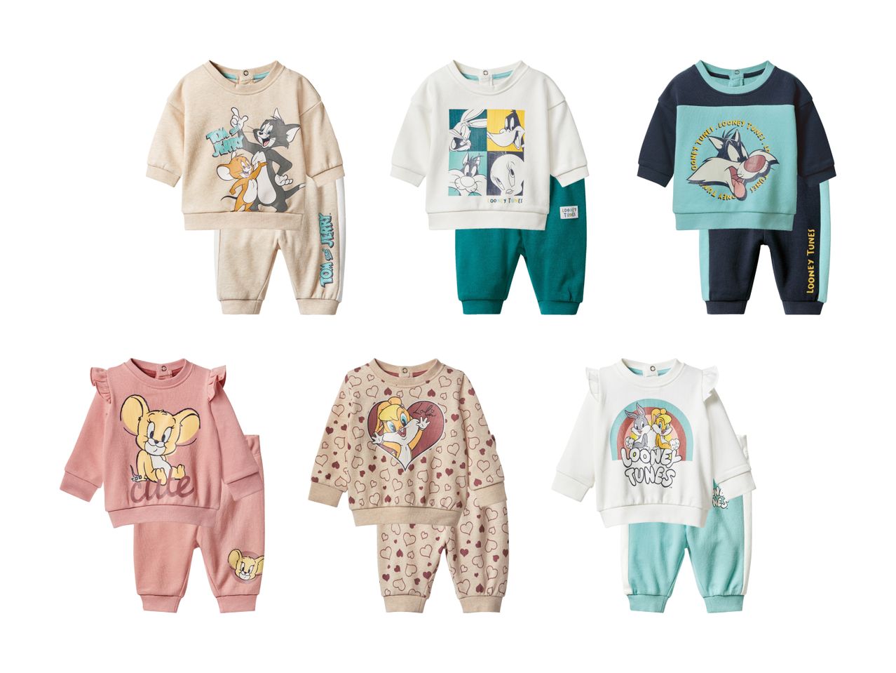 Sæt af babytøj med Tom & Jerry og Looney Tunes motiver.