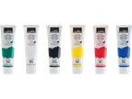 Crelando® acrylic paints in green, white, black, yellow, red, and blue, 100 ml each.