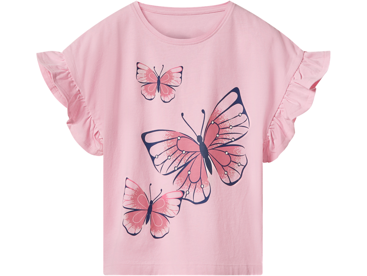 Lupilu® Majice: Roosa lühikeste varrukatega T-särk liblikaprindi ja volangvarrukatega