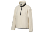 Cream-colored fleece pullover with a black half-zip and collar