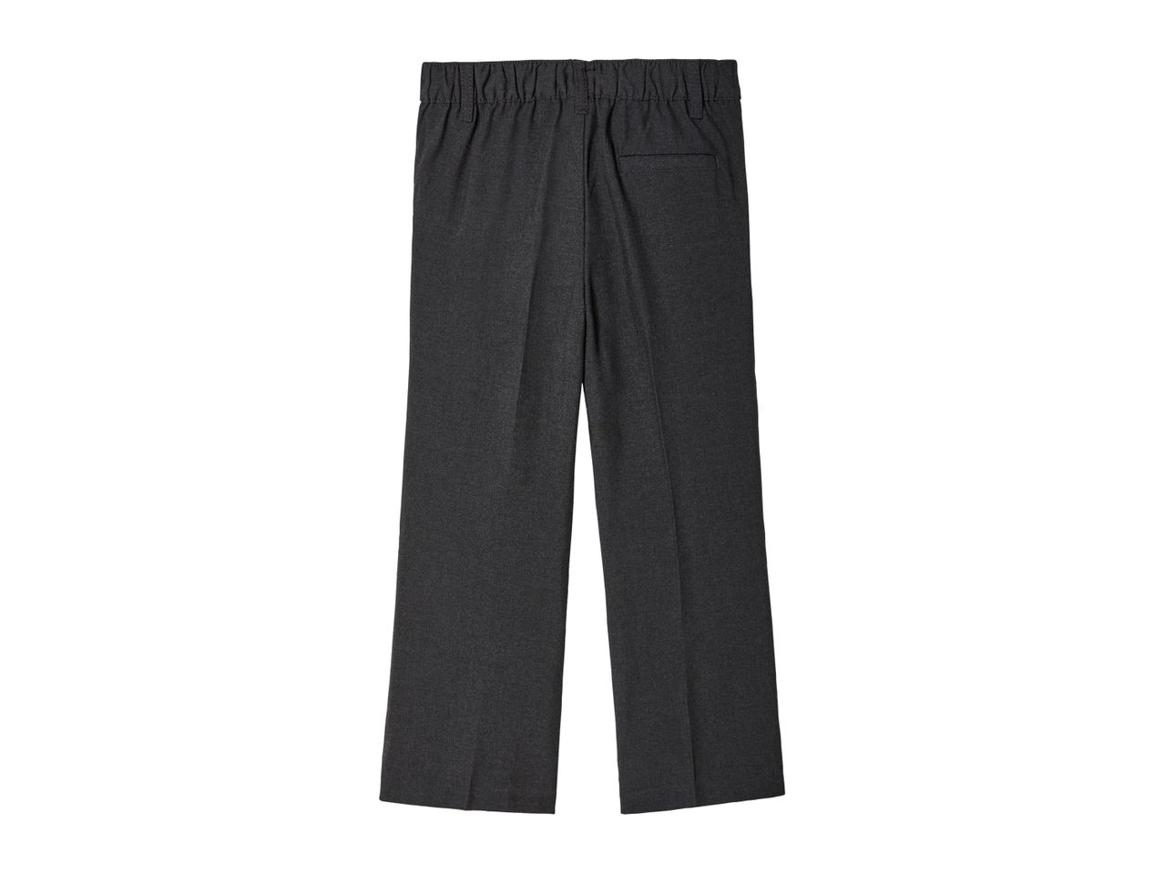 Gray pants with elastic waistband.