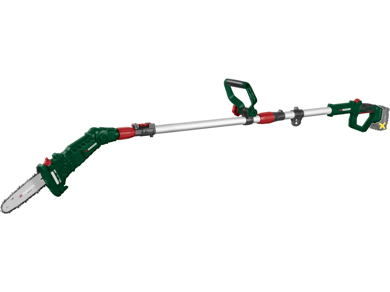 Cordless telescopic pole pruner with chainsaw attachment