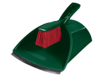 Green dustpan and brush set with red bristles