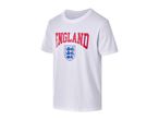 White t-shirt with 'ENGLAND' text and a shield with three blue lions