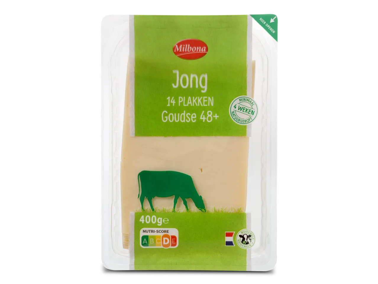 Milbona Jong Goudse 48+ kaasplakken, 400g verpakking