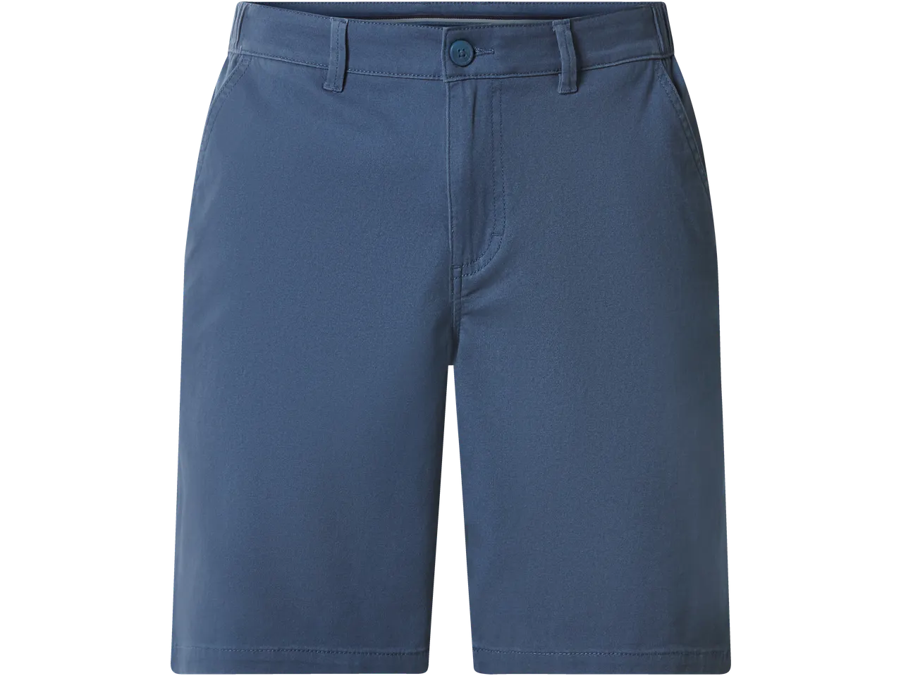 Men's blue shorts with a button closure and belt loops.