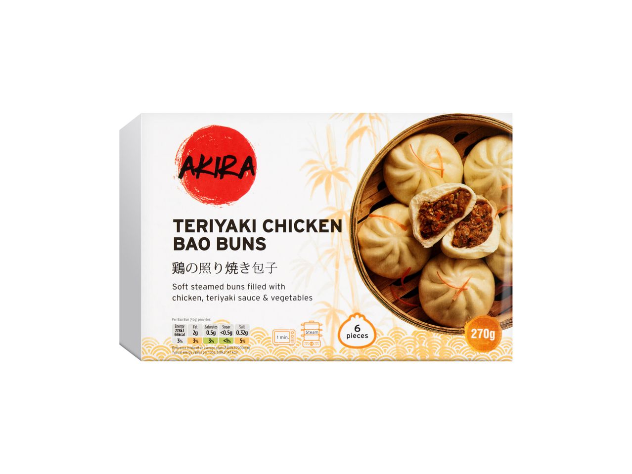Κουτιά με κατεψυγμένα bao buns κοτόπουλου teriyaki της μάρκας Ajinomoto.