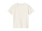 A cream-colored, short-sleeved t-shirt.