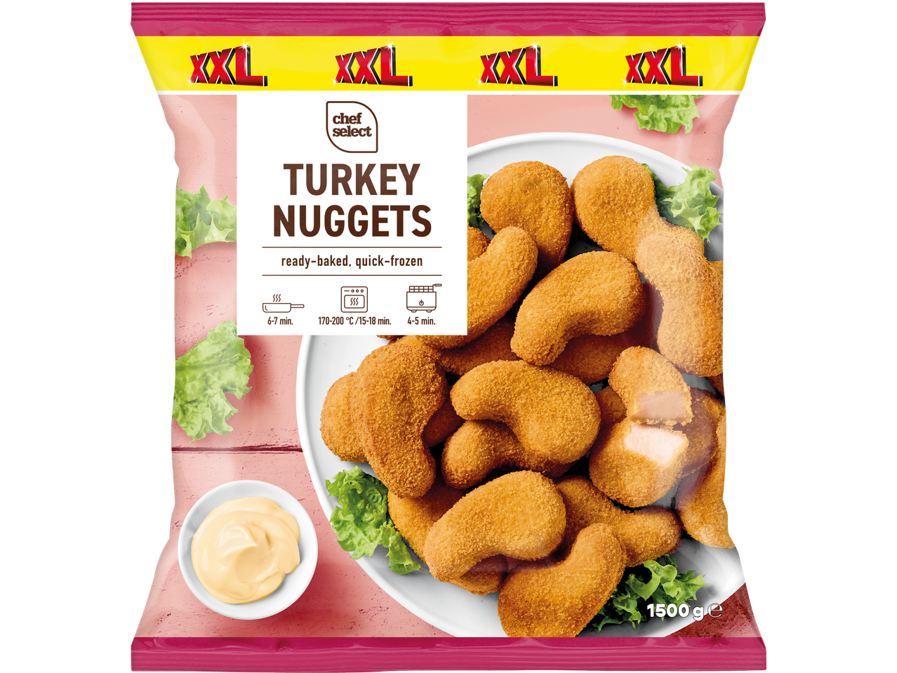 Chef Select XXL kalkon nuggets, färdigbakade och snabbfrusna, 1500g.