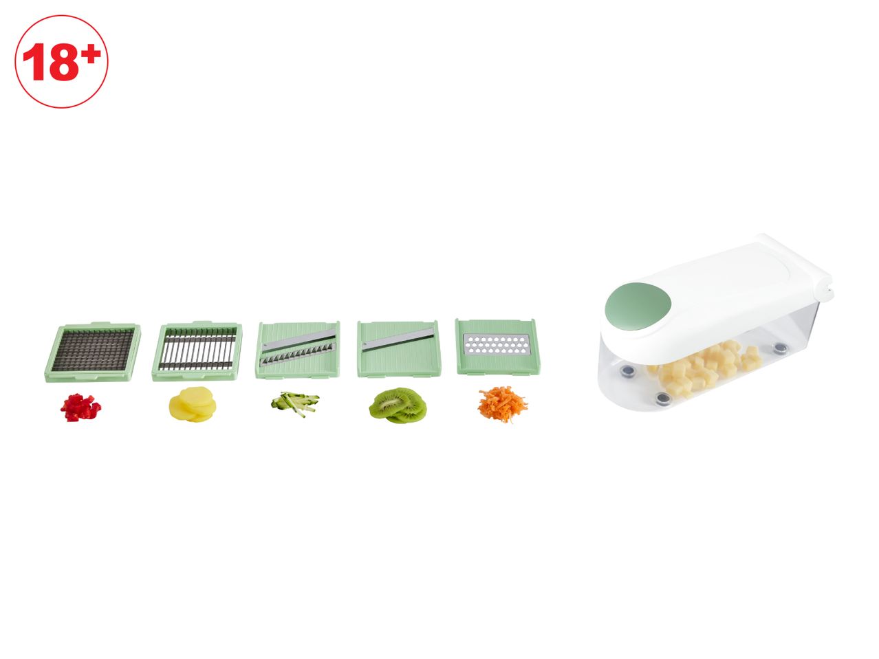 A white sushi rice dispenser with five compartments for toppings.