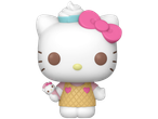 Funko Pop Hello Kitty figūrėlė vaflinio kūgio kostiumu, laikanti mažą figūrėlę.