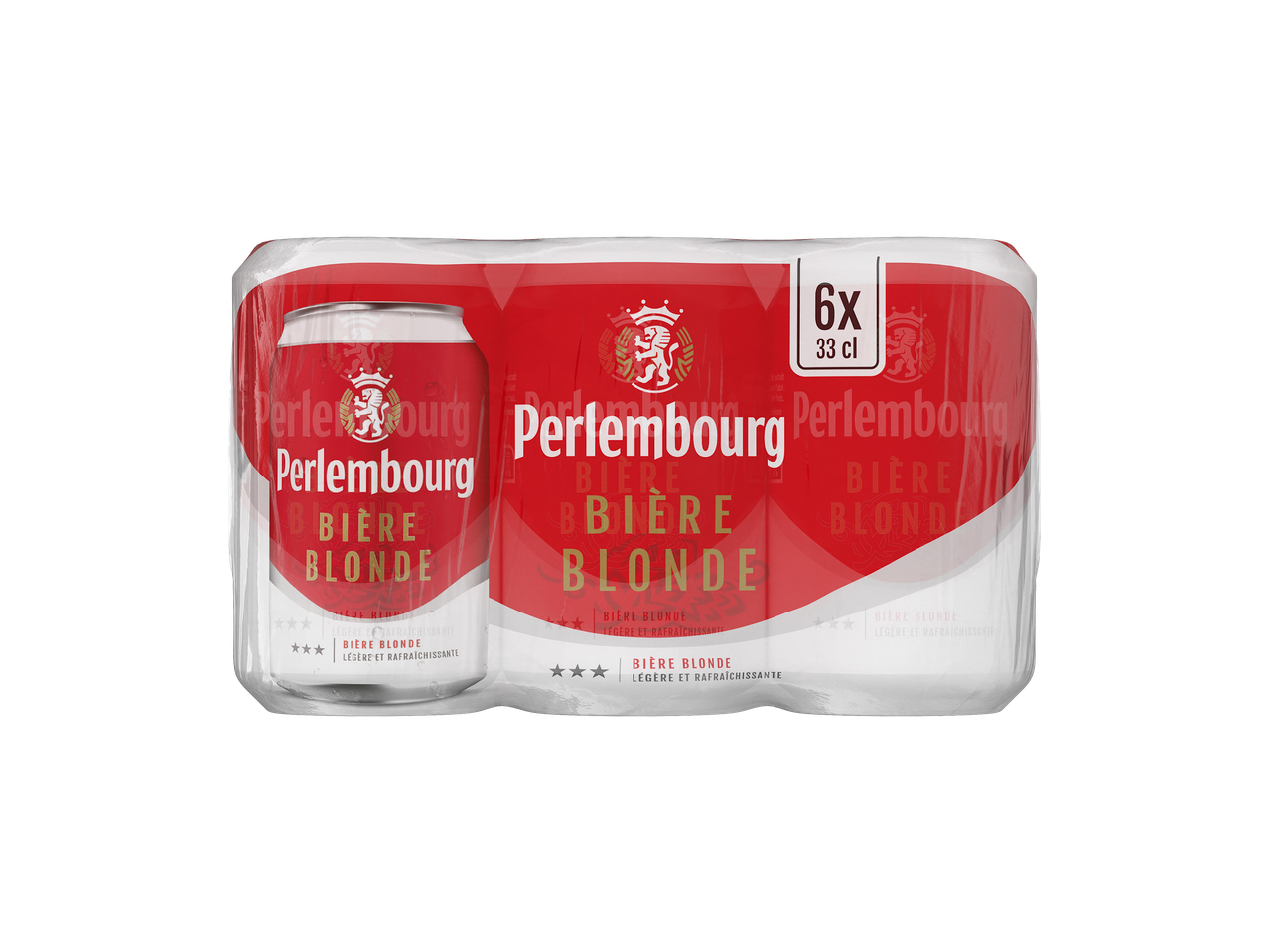 Pack de 6 canettes de bière blonde légère et rafraîchissante de 33 cl.
