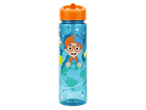 A blue water bottle featuring Ryan from Ryan's World, decorated with space-themed graphics.