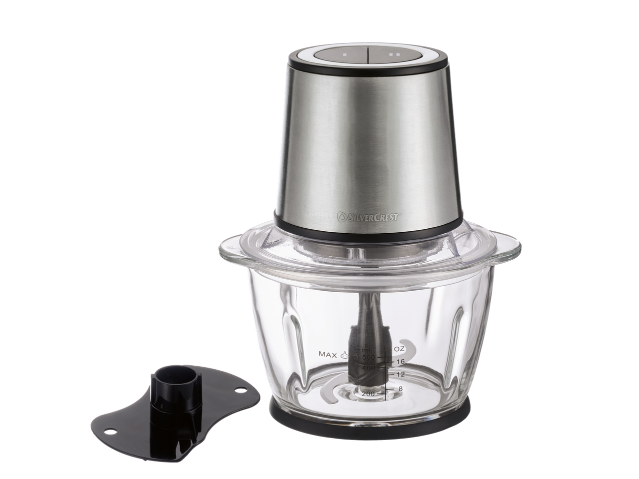 Roostevabast terasest hakkija klaaskausi ja musta alusega.